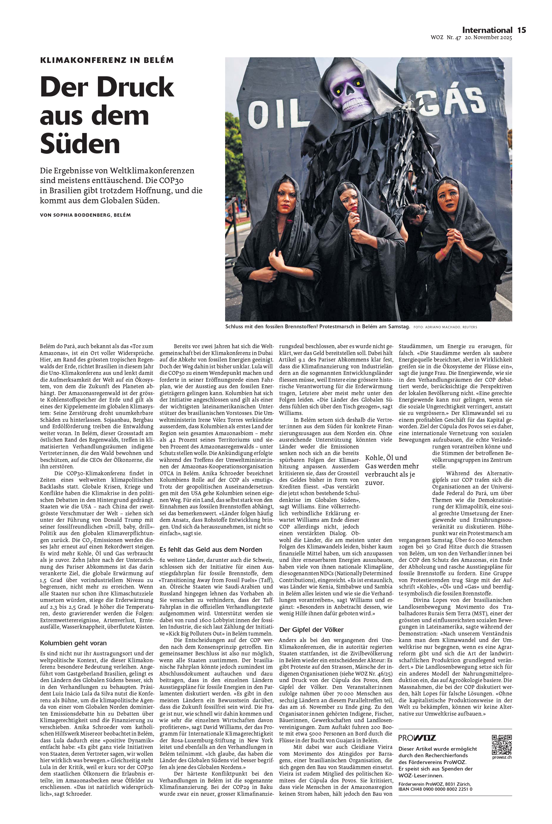 WOZ: Klimakonferenz in Belém – Der Druck aus dem Süden
