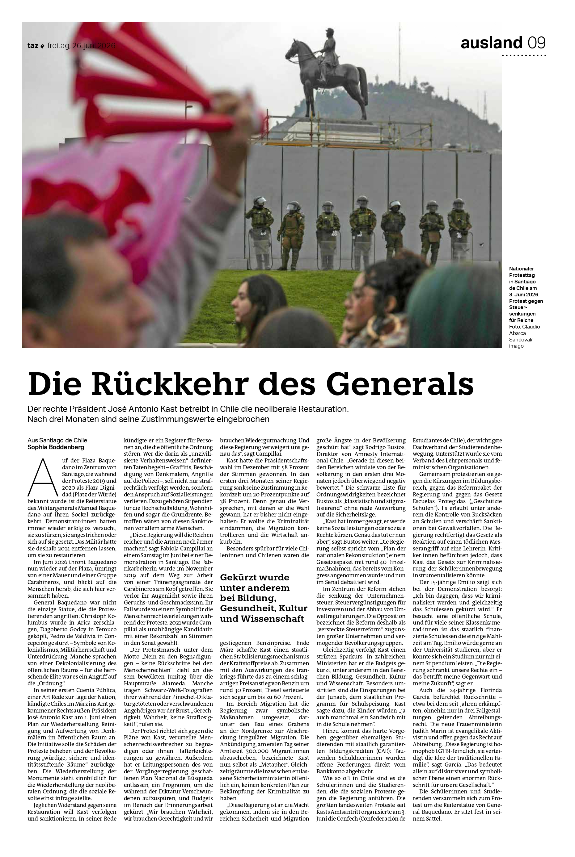 taz: 100 Tage Rechtsregierung in Chile – Die Rückkehr des Generals